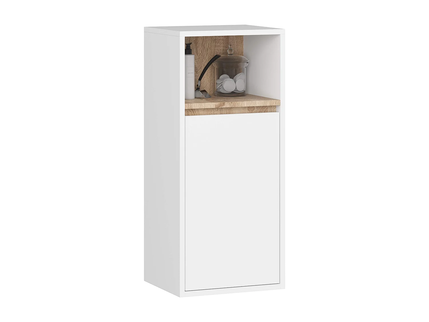 Hangende Badkamerkast VAMI W90 met 1 Deur en 3 Planken / Wit – Sonoma Eik / AKORD Furniture Factory / 35x30x80 cm