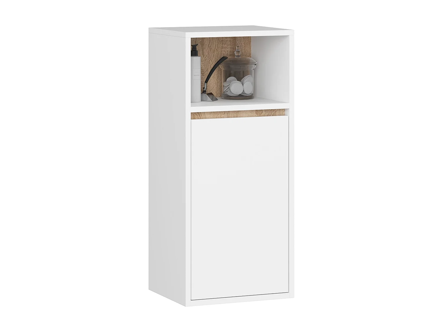 Badezimmer-Hängeschrank VAMI Weiß, Sonoma Eiche 35 cm 1 Tür 3 Regalböden B35xH80xT30 cm