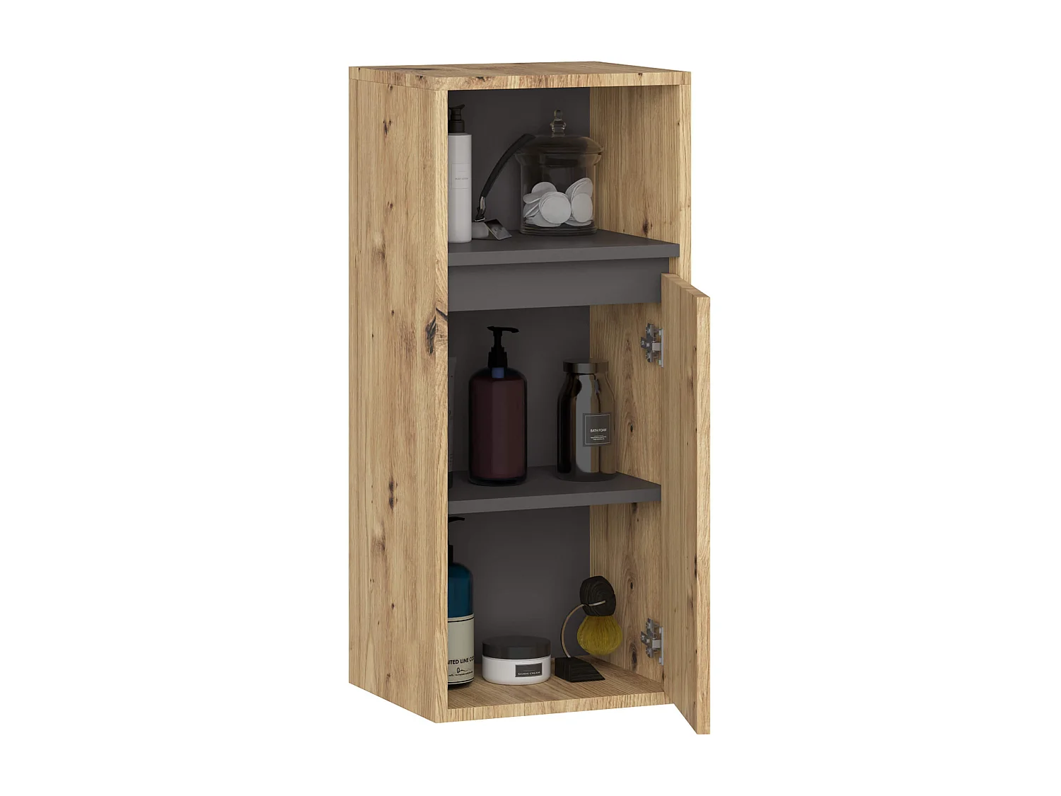 Badezimmer-Hängeschrank VAMI Artisan Eiche, Graphitgrau 35 cm 1 Tür 3 Regalböden B35xH80xT30 cm