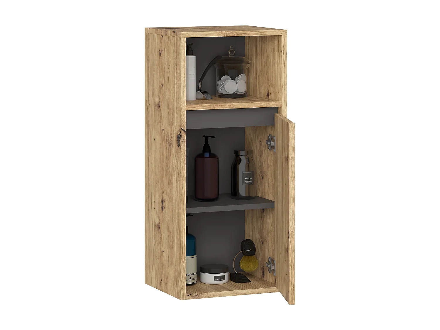Badezimmer-Hängeschrank VAMI Artisan Eiche, Graphitgrau 35 cm 1 Tür 3 Regalböden B35xH80xT30 cm