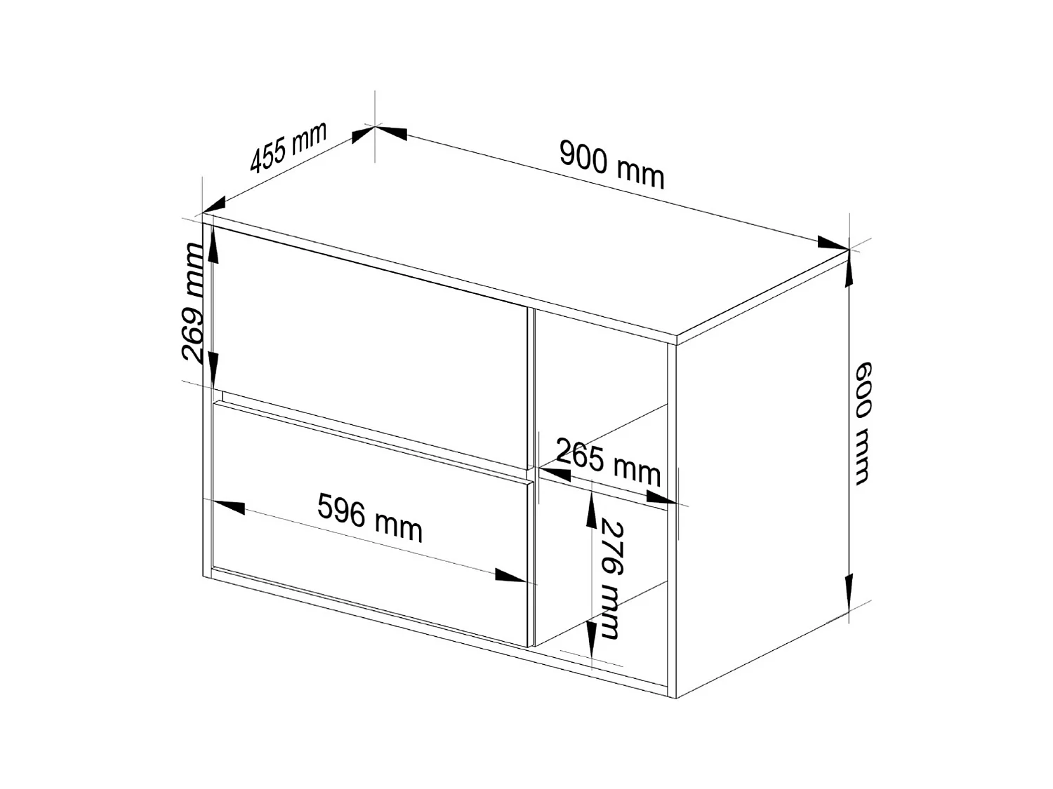 Hängender Waschbeckenunterschrank VAMI für Waschbecken Weiß, Graphitgrau 90 cm 2 Schubladen B90xH60xT45,5 cm