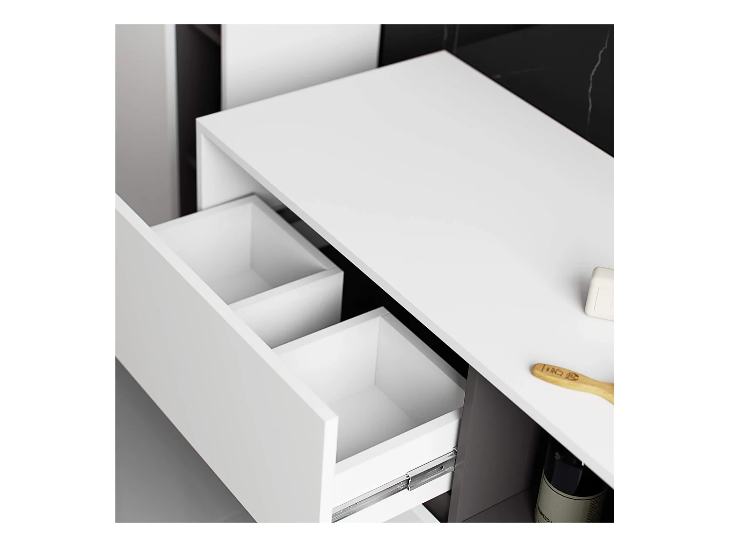 Hängender Waschbeckenunterschrank VAMI für Waschbecken Weiß, Graphitgrau 90 cm 2 Schubladen B90xH60xT45,5 cm