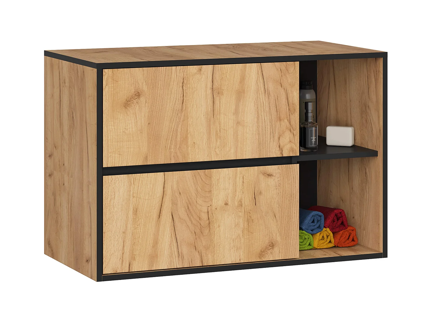 Mobile bagno sospeso senza lavabo VAMI Rovere Craft, Nero 90 cm 2 cassetti 90x45,5x60 cm