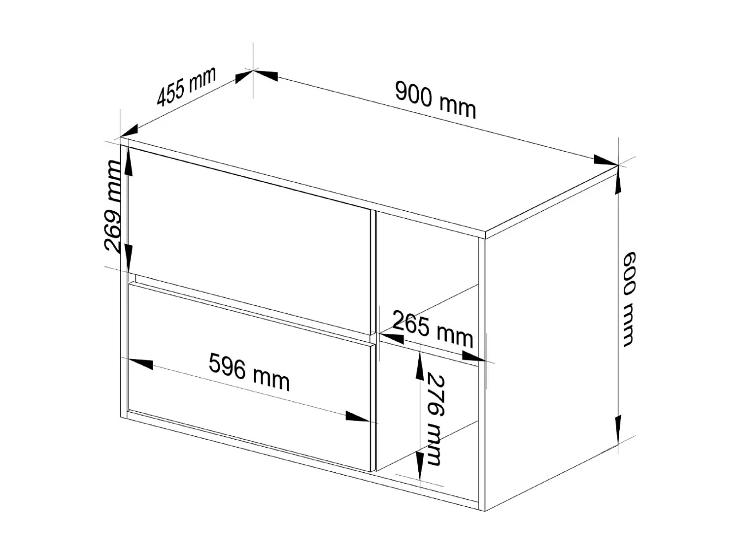 Meuble salle de bains VAMI suspendu sans vasque Chêne Craft et Noir 90 cm 2 tiroirs 2 étagères 90x45,5x60 cm