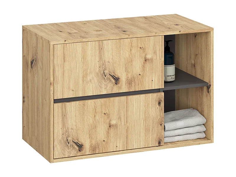 Hängender Waschbeckenunterschrank VAMI mit Waschbecken Artisan Eiche 90 cm 2 Schubladen Graphitgrau B90xH60xT45,5 cm