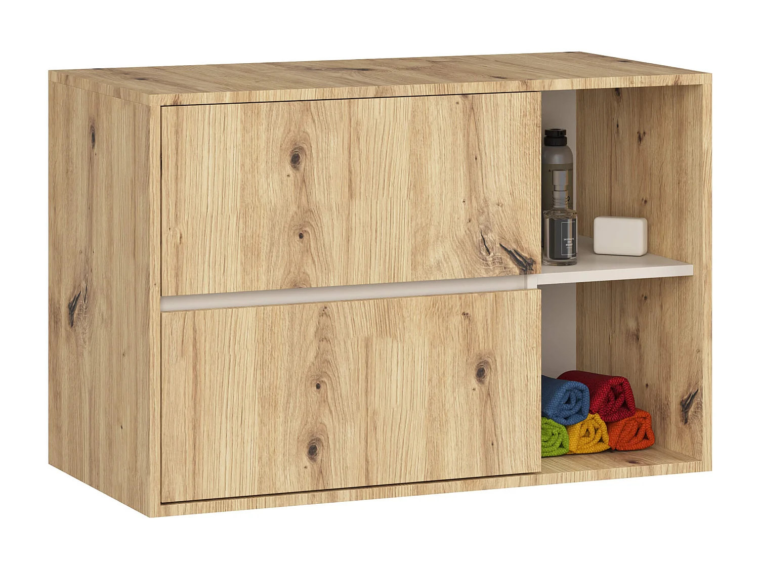 Hängender Waschbeckenunterschrank VAMI für Waschbecken Artisan Eiche, Kaschmir 90 cm 2 Schubladen B90xH60xT45,5 cm