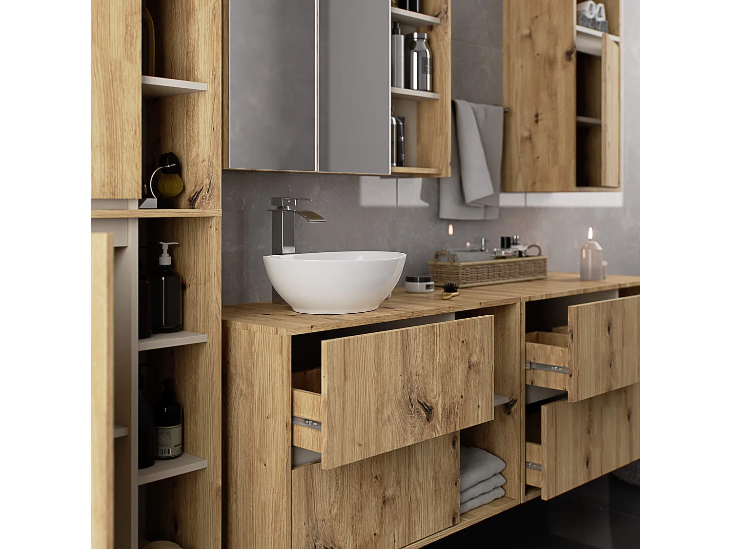 Hangende Wastafel Onderkast VAMI W90 / Wastafel Onderbouw Kast / Badkamer Kastje / Artisan Eik - Kasjmier / AKORD Furniture Factory / 90x60x45,5 cm