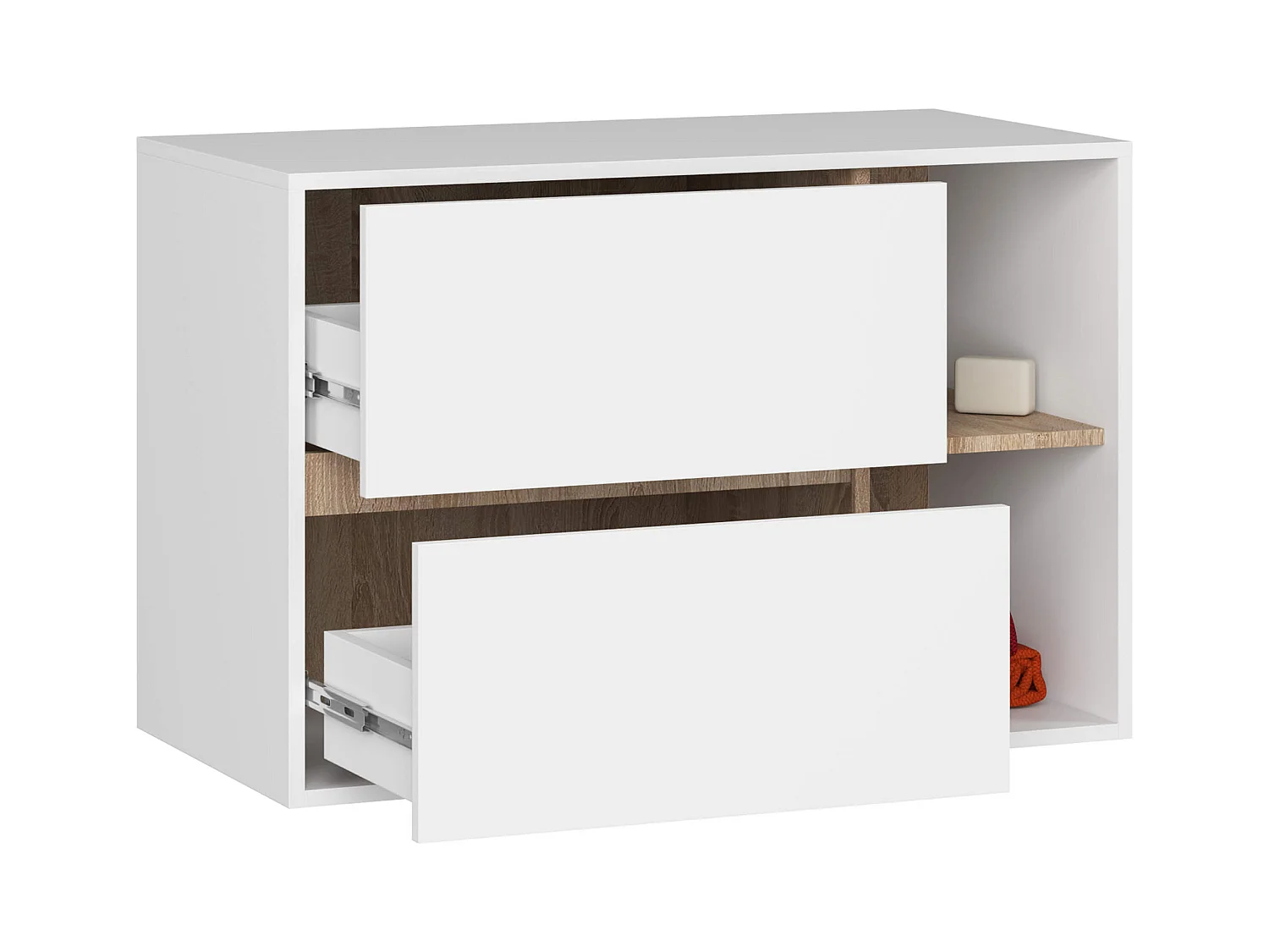 Hängender Waschbeckenunterschrank VAMI für Waschbecken Weiß, Sonoma Eiche 90 cm 2 Schubladen B90xH60xT45,5 cm