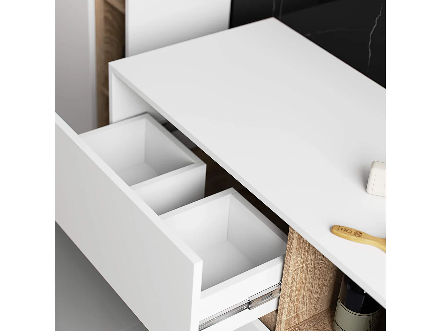 Hangende Wastafel Onderkast VAMI W90 / Wastafel Onderbouw Kast / Badkamer Kastje / Wit – Sonoma Eik / AKORD Furniture Factory / 90x60x45,5 cm