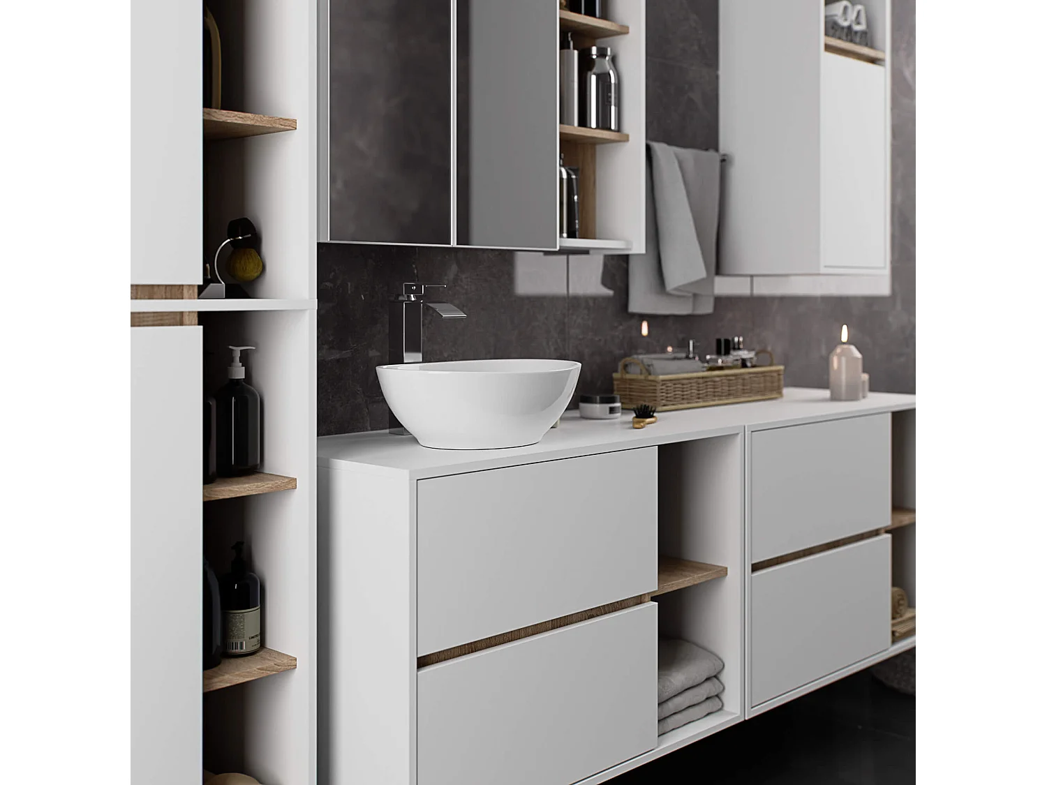 Hangende Wastafel Onderkast VAMI W90 / Wastafel Onderbouw Kast / Badkamer Kastje / Wit – Sonoma Eik / AKORD Furniture Factory / 90x60x45,5 cm