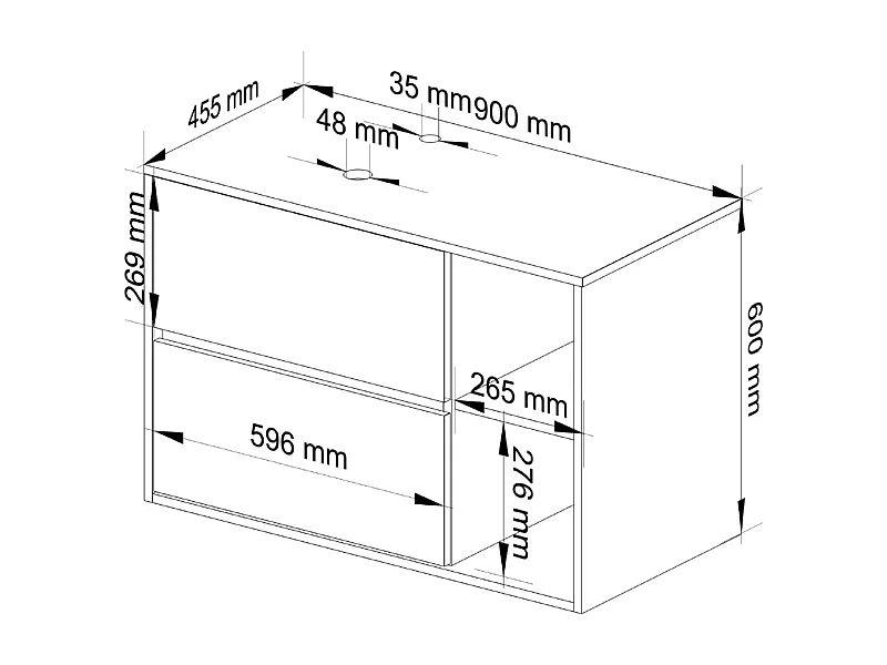 Meuble avec vasque à poser VAMI suspendu Chêne Craft 90 cm 2 tiroirs intérieur Noire 2 étagères 90x45,5x60 cm