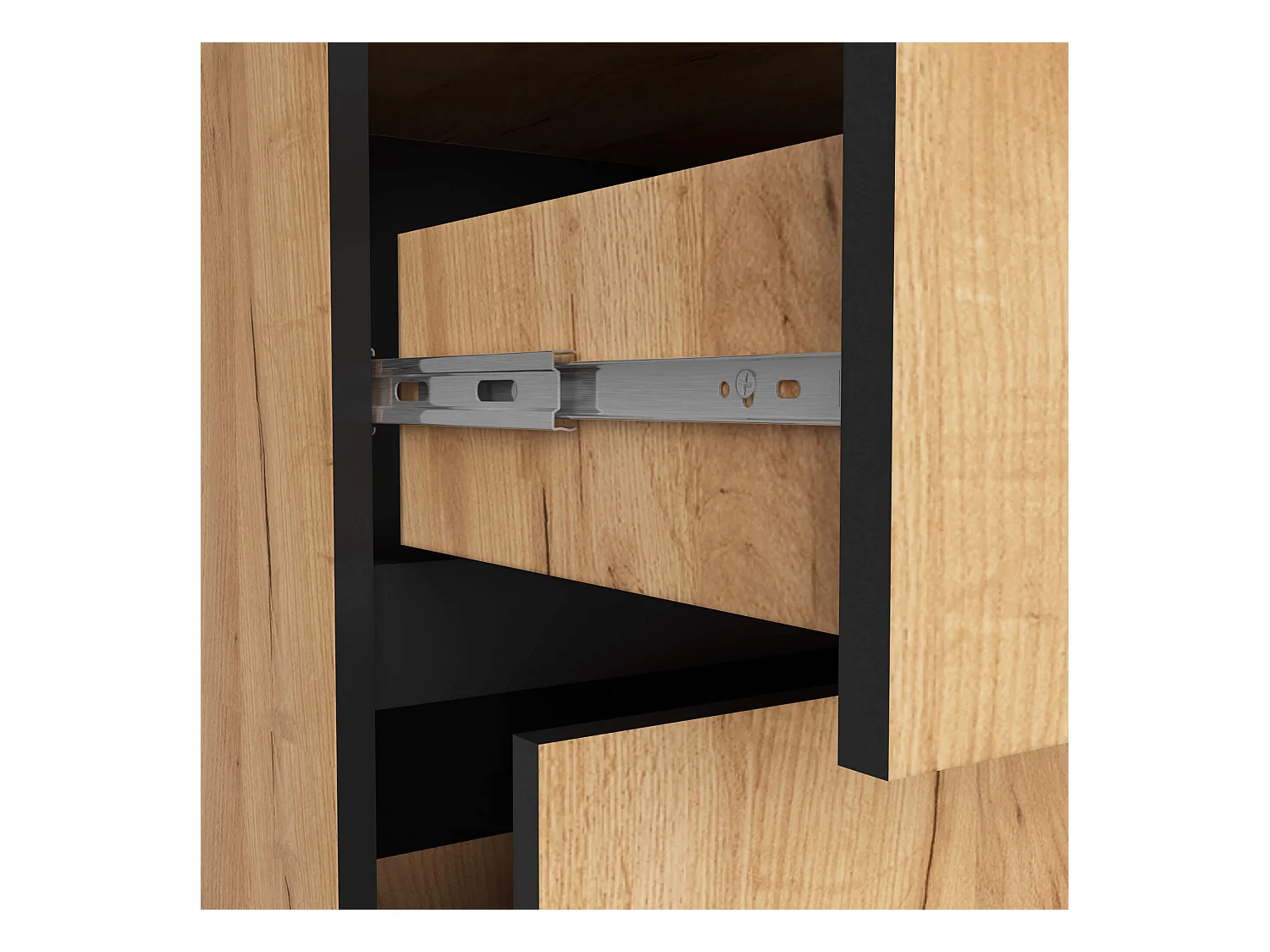 Hängender Waschbeckenunterschrank VAMI mit Waschbecken Craft Eiche 90 cm 2 Schubladen Schwarz B90xH60xT45,5 cm