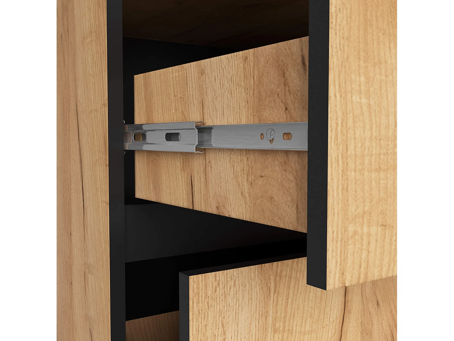 Meuble salle de bains VAMI sans vasque suspendu Chêne Craft et Noir 90 cm 2 tiroirs 2 étagères 90x45,5x60 cm