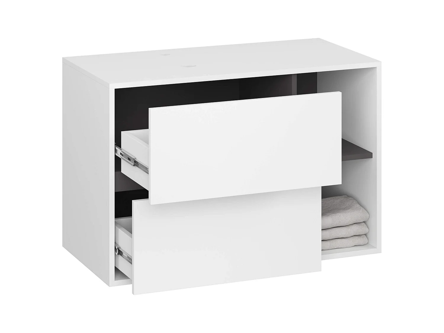 Meuble avec vasque à poser VAMI suspendu Blanche 90 cm 2 tiroirs intérieur Gris Graphite 2 étagères 90x45,5x60 cm