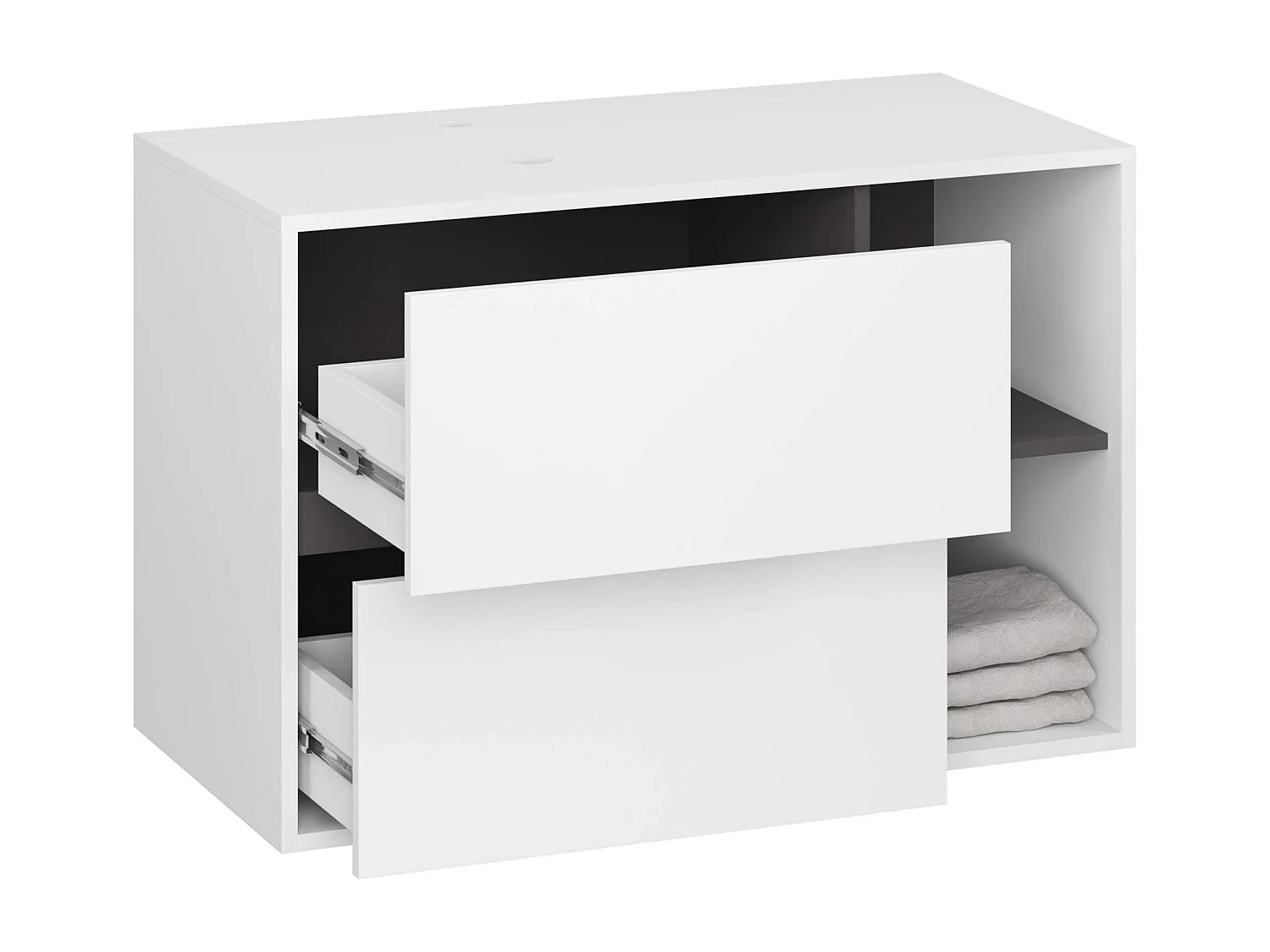 Meuble avec vasque à poser VAMI suspendu Blanche 90 cm 2 tiroirs intérieur Gris Graphite 2 étagères 90x45,5x60 cm