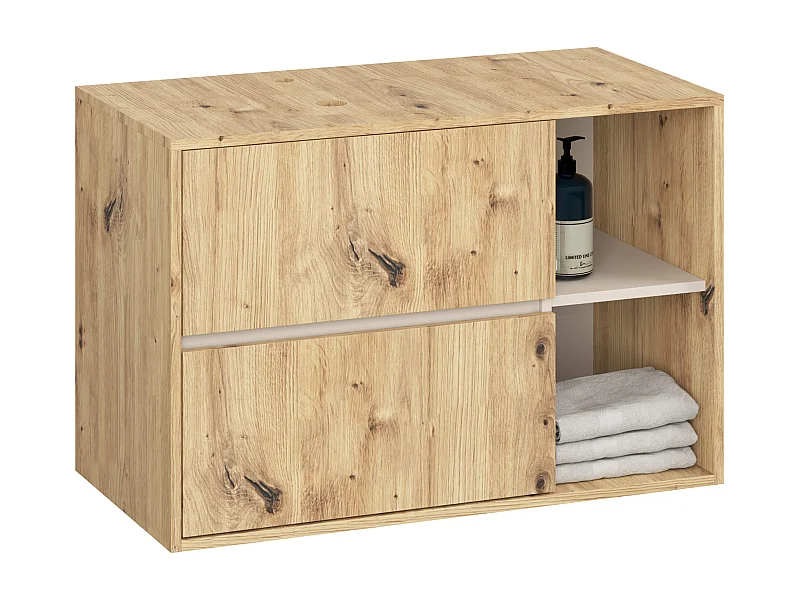 Hängender Waschbeckenunterschrank VAMI mit Waschbecken Artisan Eiche 90 cm 2 Schubladen Kaschmir B90xH60xT45,5 cm