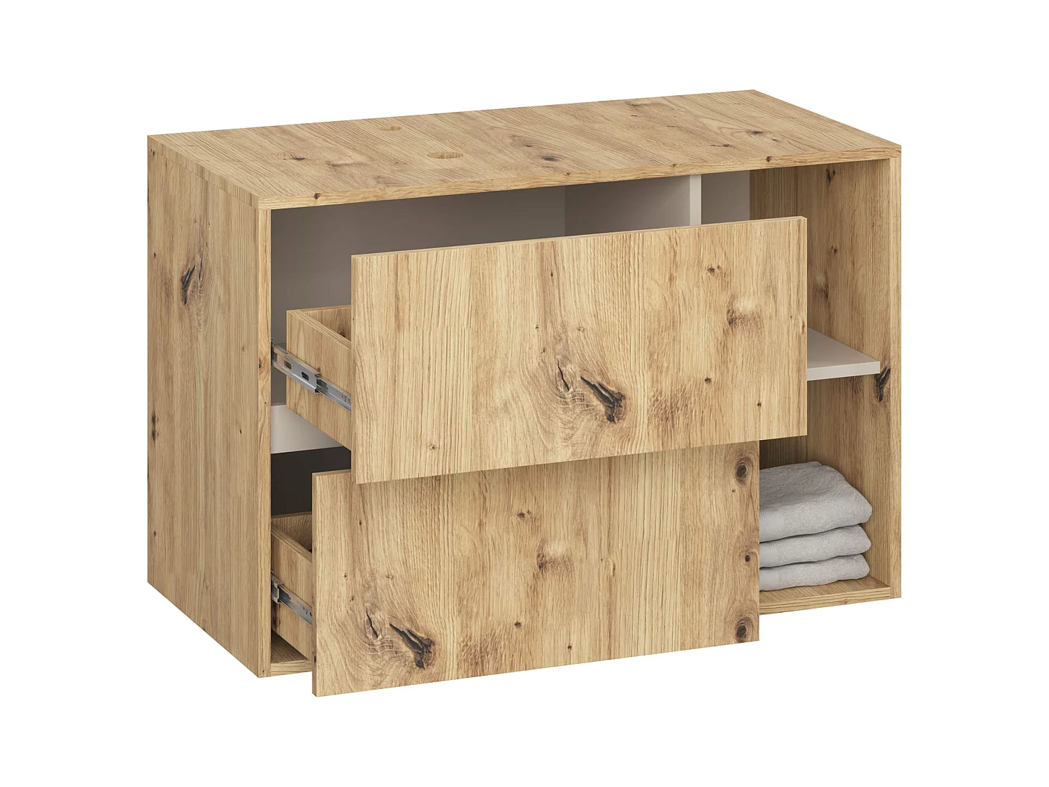 Meuble avec vasque à poser VAMI suspendu Chêne Artisan 90 cm 2 tiroirs intérieur Cachmire 2 étagères 90x45,5x60 cm