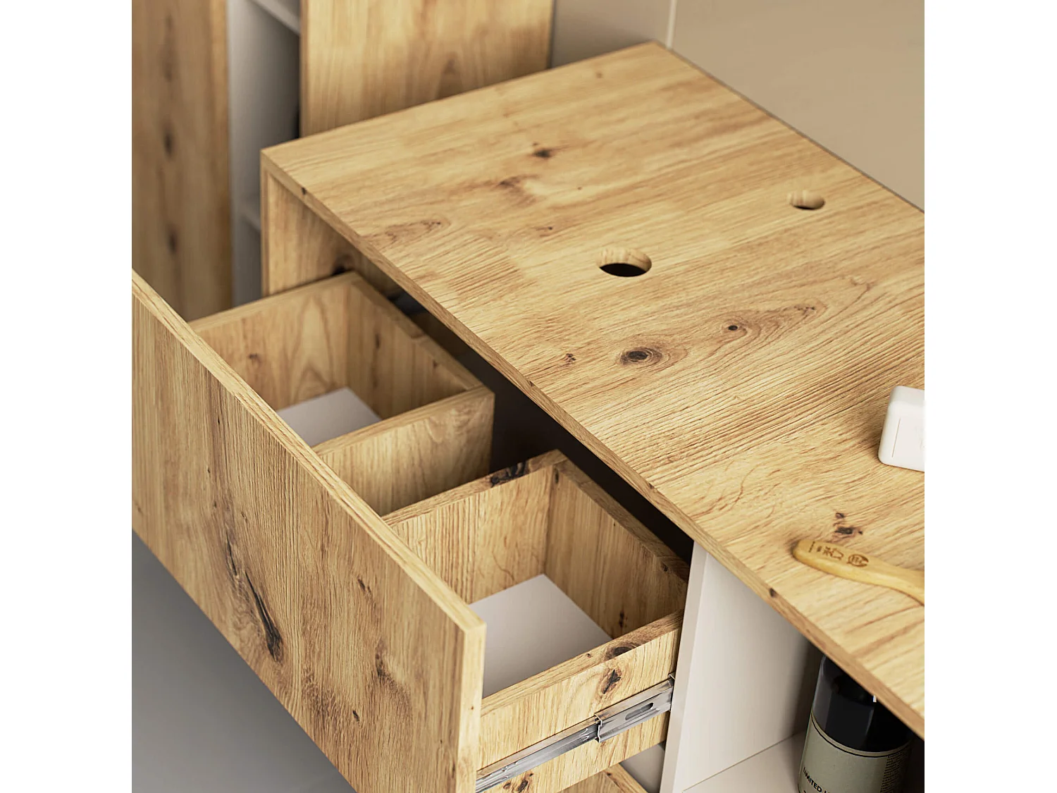 Mobile bagno sospeso con lavabo VAMI Rovere Artisan 90 cm 2 cassetti Colore interno Cashmere 2 ripiani 90x45,5x60 cm