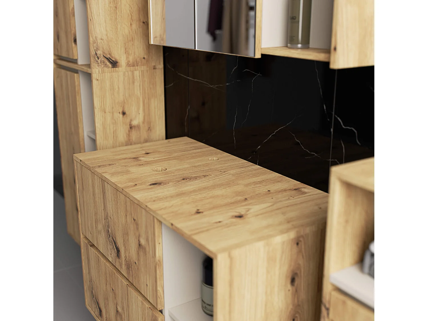 Mobile bagno sospeso con lavabo VAMI Rovere Artisan 90 cm 2 cassetti Colore interno Cashmere 2 ripiani 90x45,5x60 cm