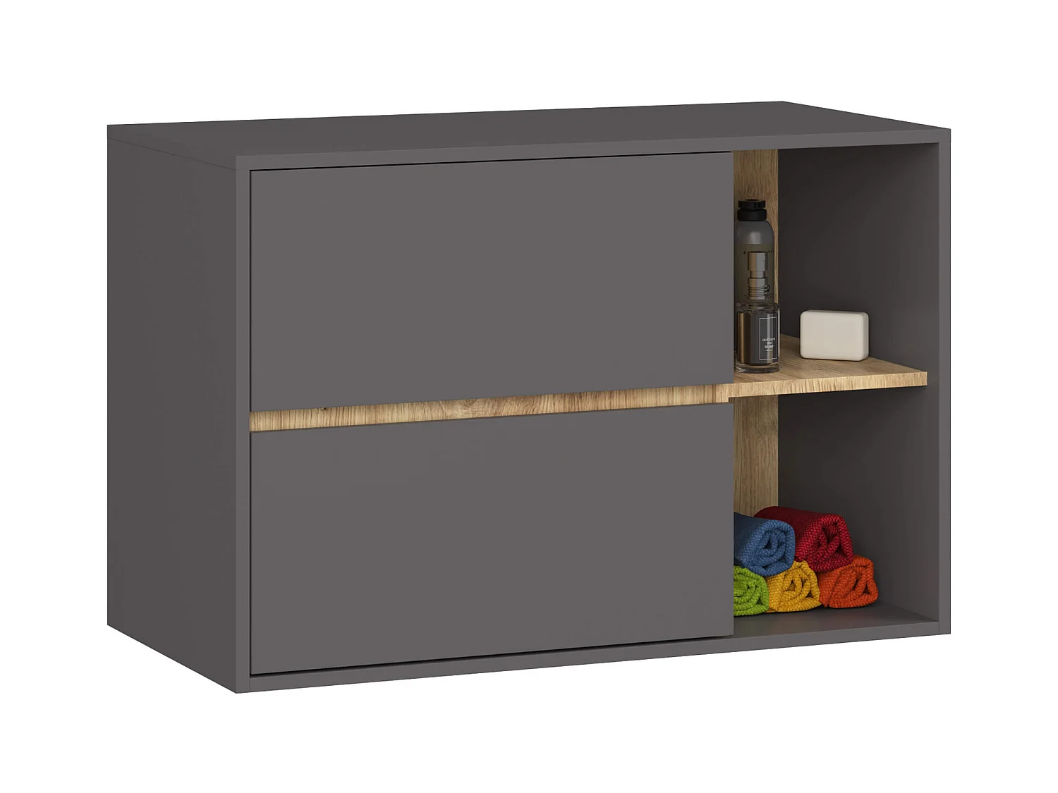 Hängender Waschbeckenunterschrank VAMI für Waschbecken Graphitgrau, Artisan Eiche 90 cm 2 Schubladen B90xH60xT45,5 cm