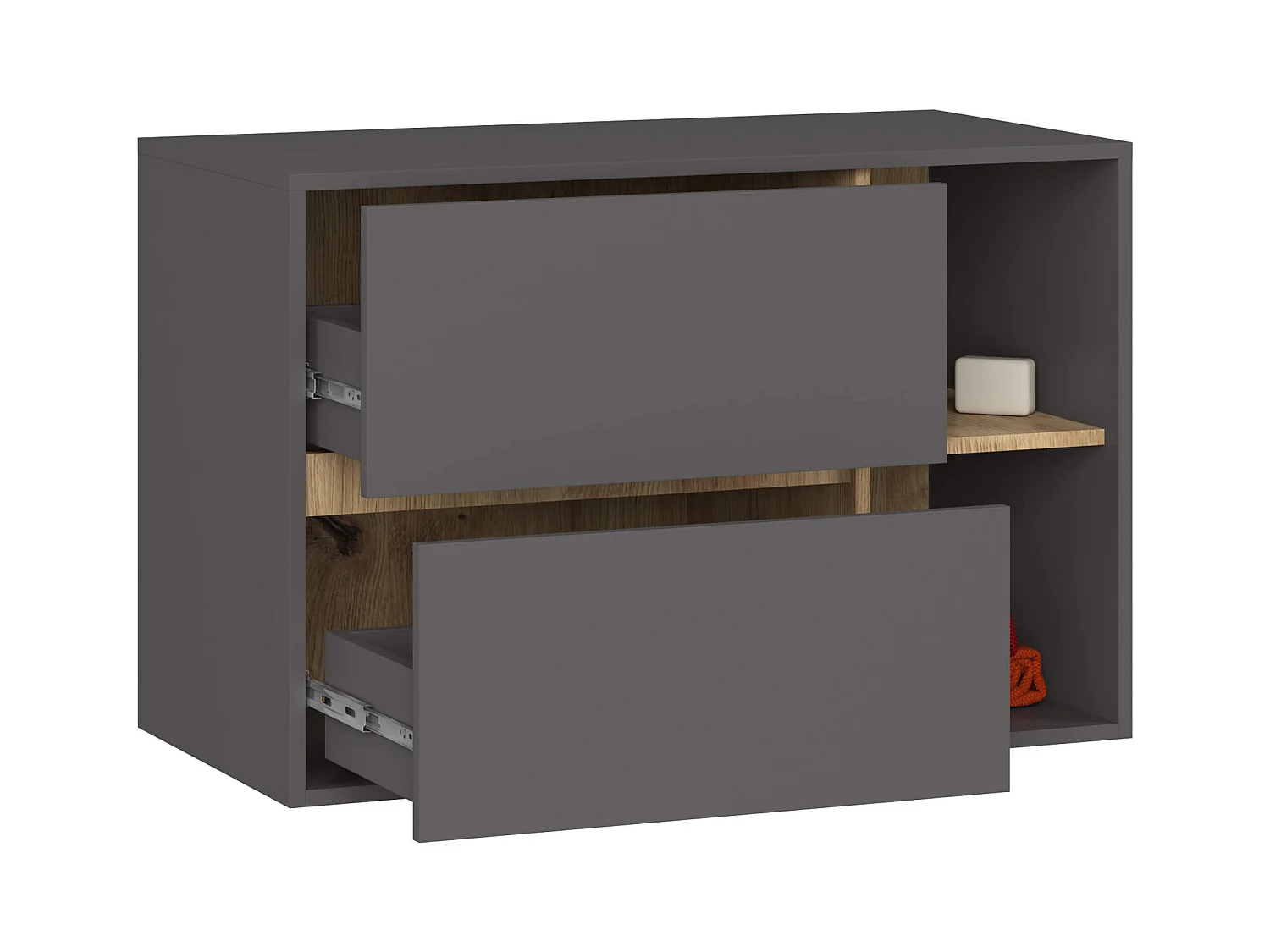 Hängender Waschbeckenunterschrank VAMI für Waschbecken Graphitgrau, Artisan Eiche 90 cm 2 Schubladen B90xH60xT45,5 cm