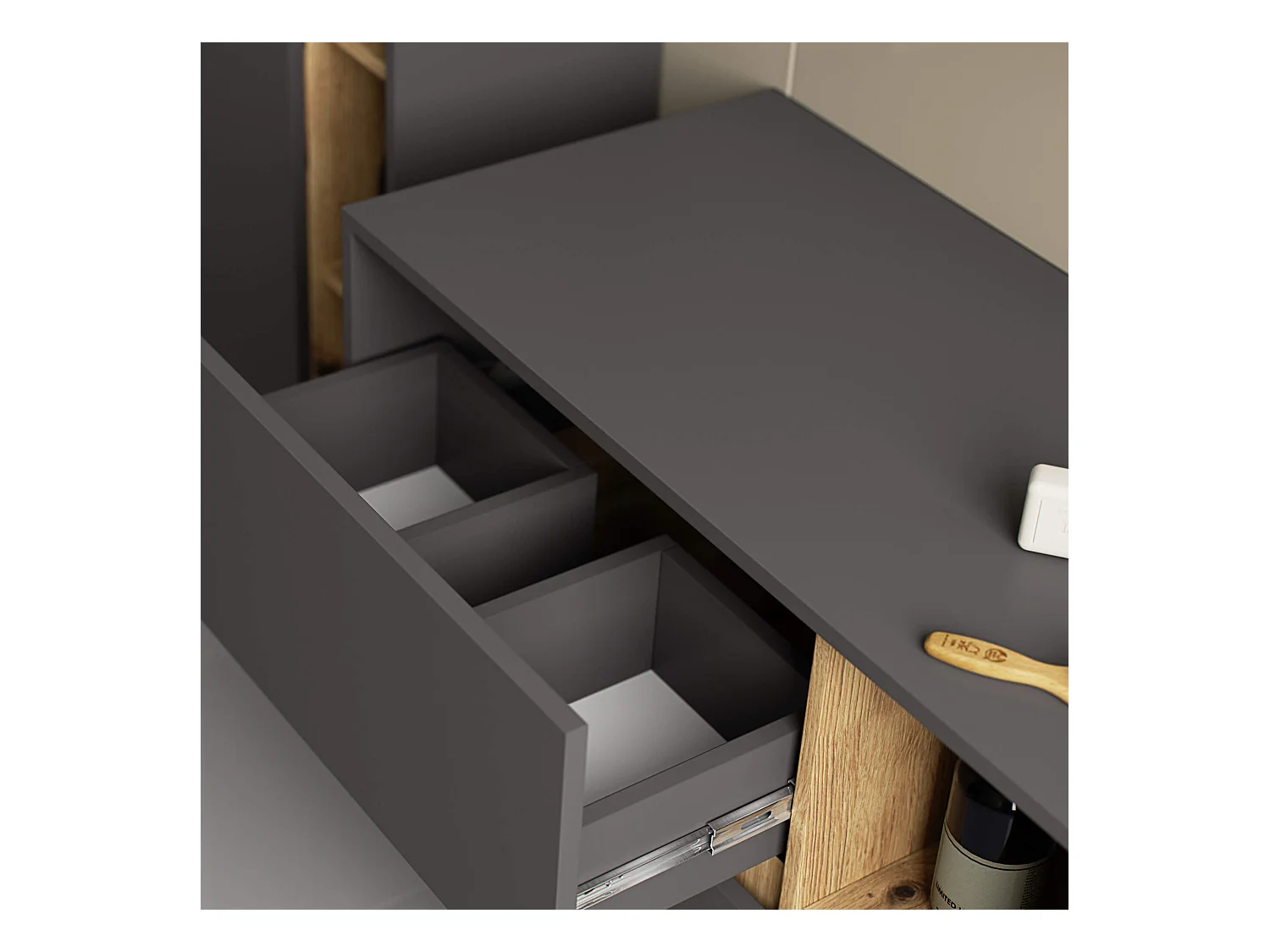 Hängender Waschbeckenunterschrank VAMI für Waschbecken Graphitgrau, Artisan Eiche 90 cm 2 Schubladen B90xH60xT45,5 cm