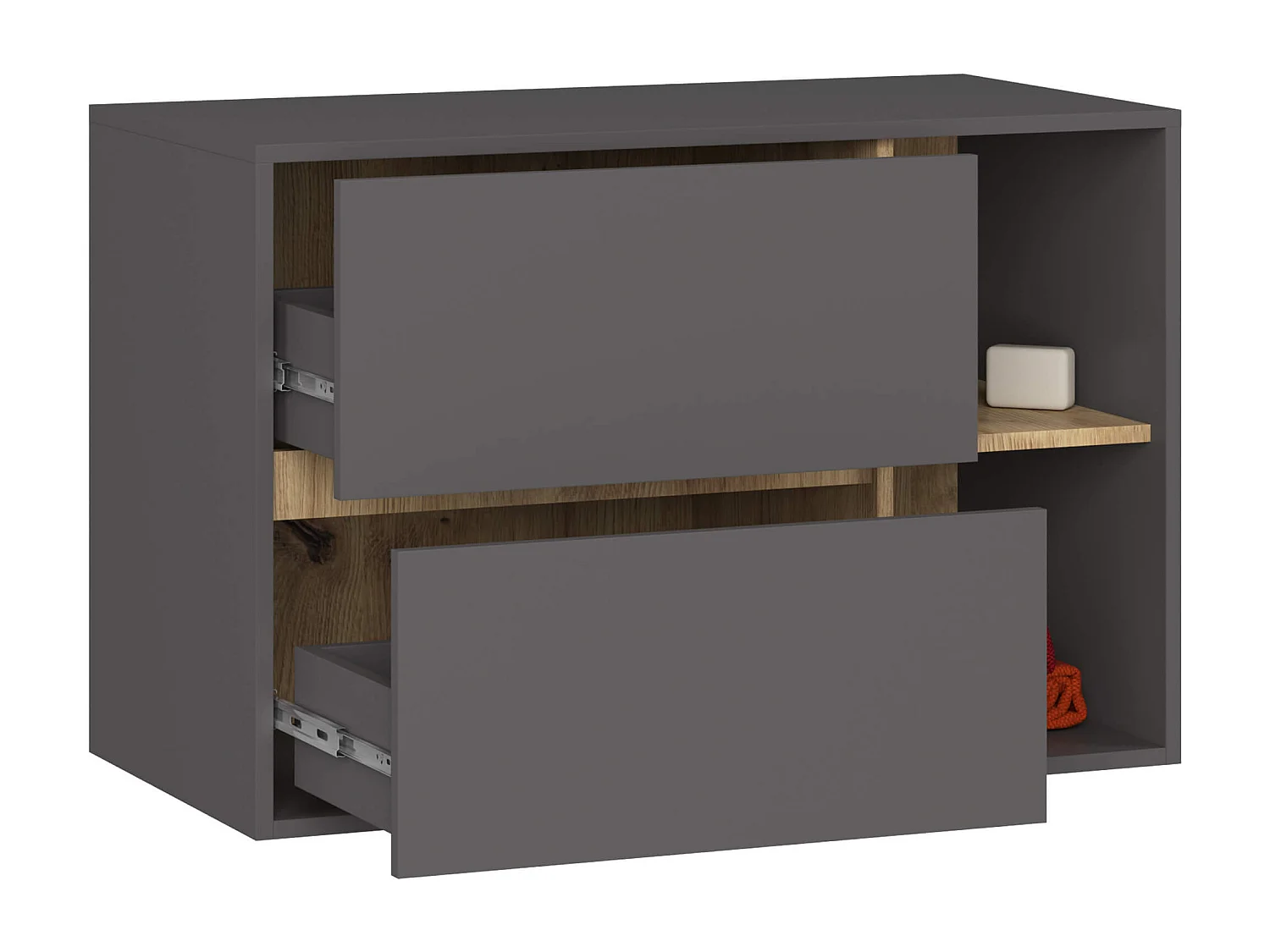 Meuble salle de bains VAMI suspendu sans vasque Gris Graphite et Chêne Artisan 90 cm 2 tiroirs 2 étagères 90x45,5x60 cm