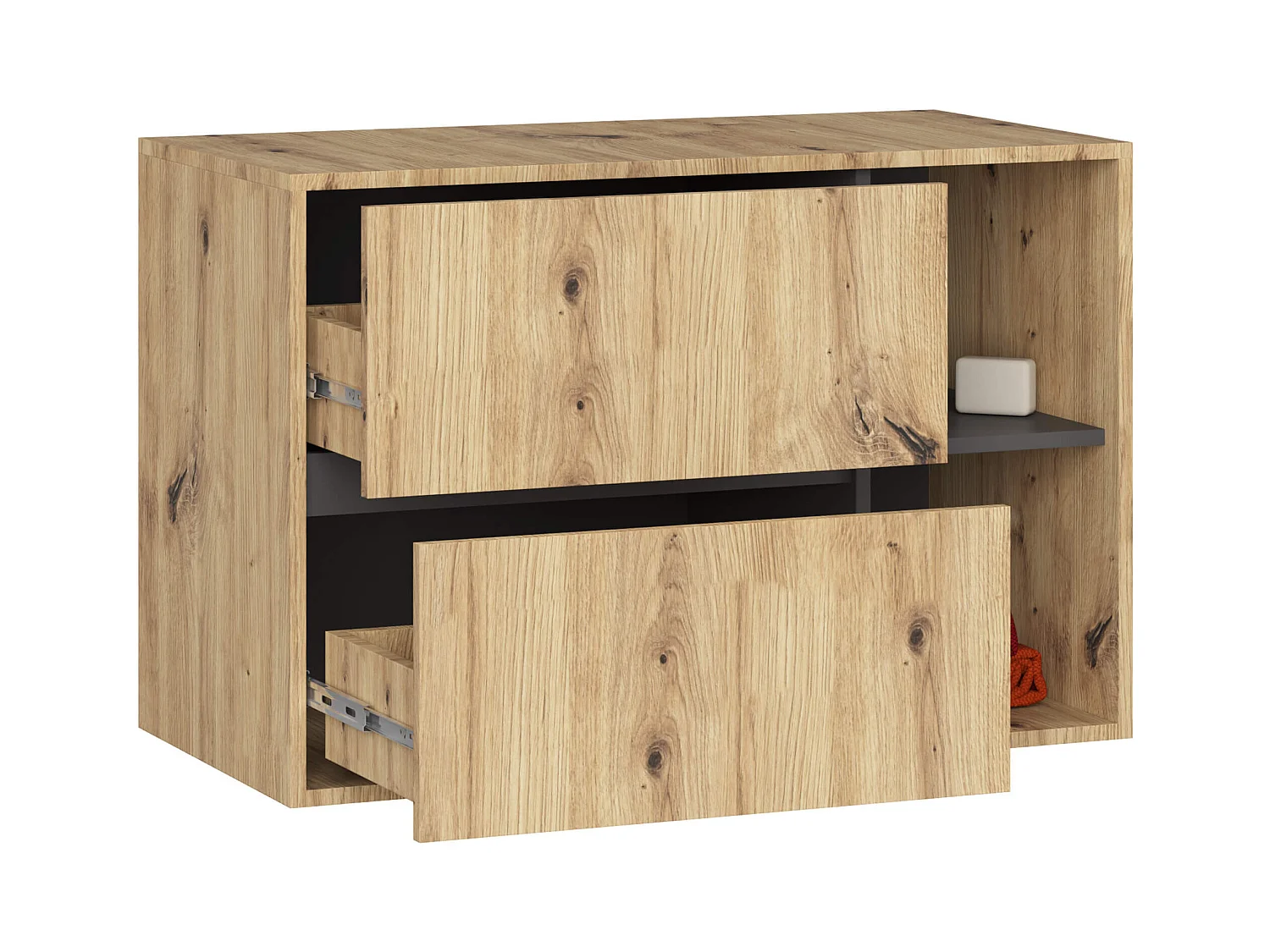 Hängender Waschbeckenunterschrank VAMI für Waschbecken Artisan Eiche, Graphitgrau 90 cm 2 Schubladen B90xH60xT45,5 cm