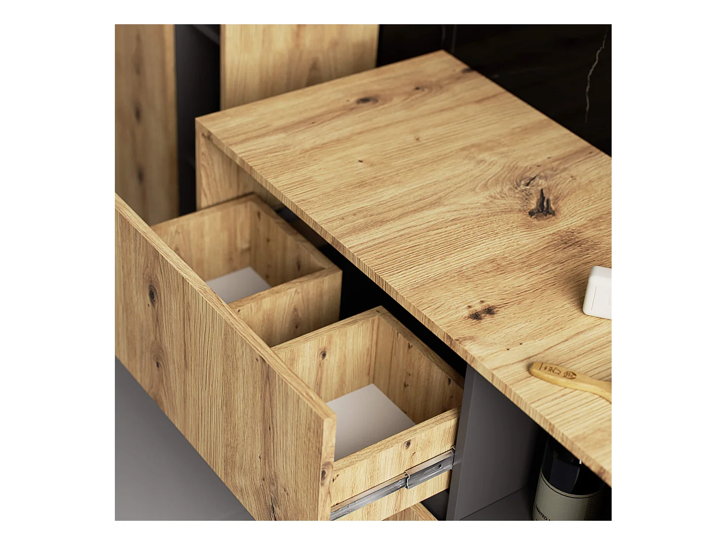 Hängender Waschbeckenunterschrank VAMI für Waschbecken Artisan Eiche, Graphitgrau 90 cm 2 Schubladen B90xH60xT45,5 cm