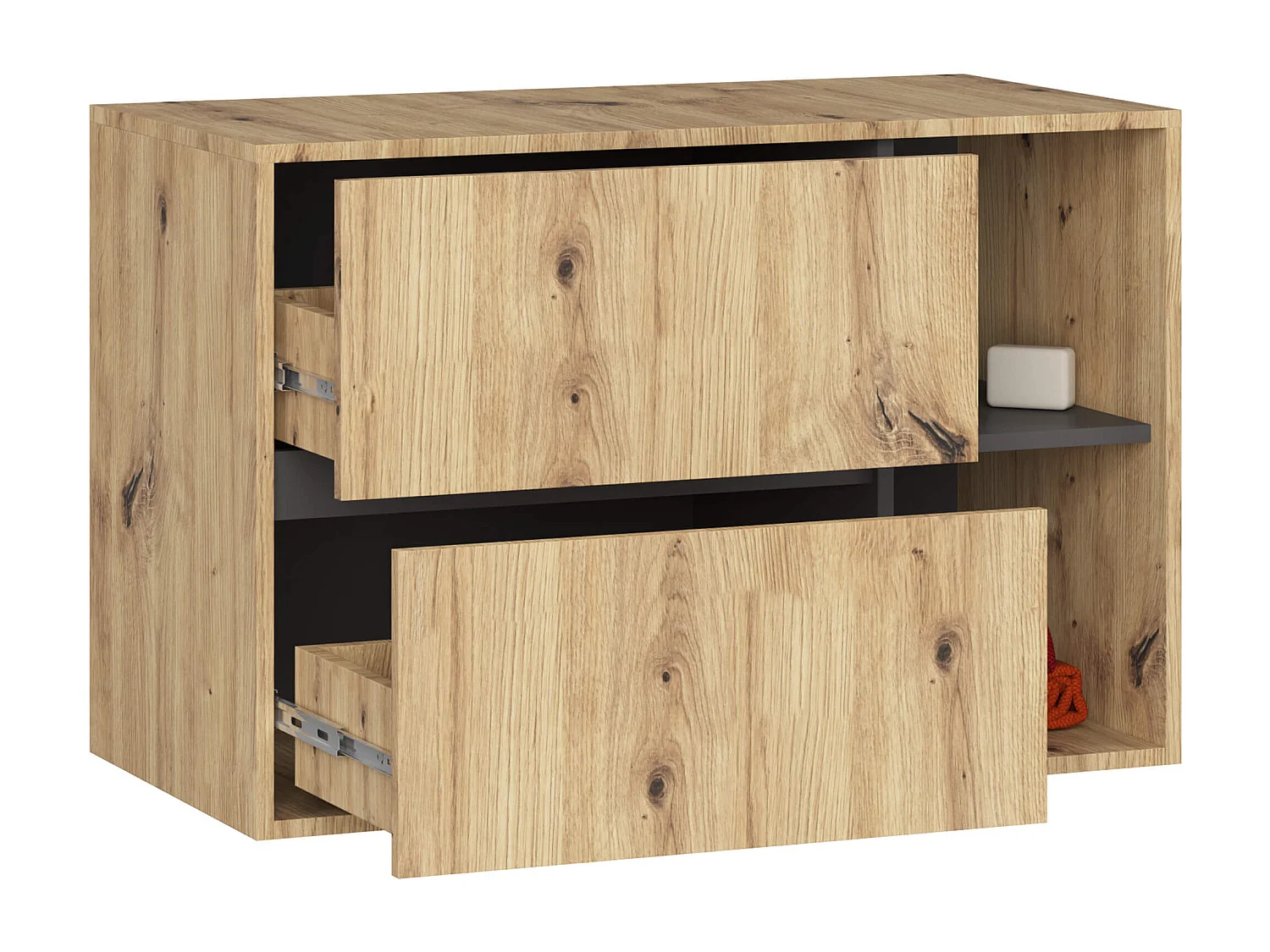 Hangende Wastafel Onderkast VAMI W90 / Wastafel Onderbouw Kast / Badkamer Kastje / Artisan Eik - Grafietgrijs / AKORD Furniture Factory / 90x60x45,5 cm