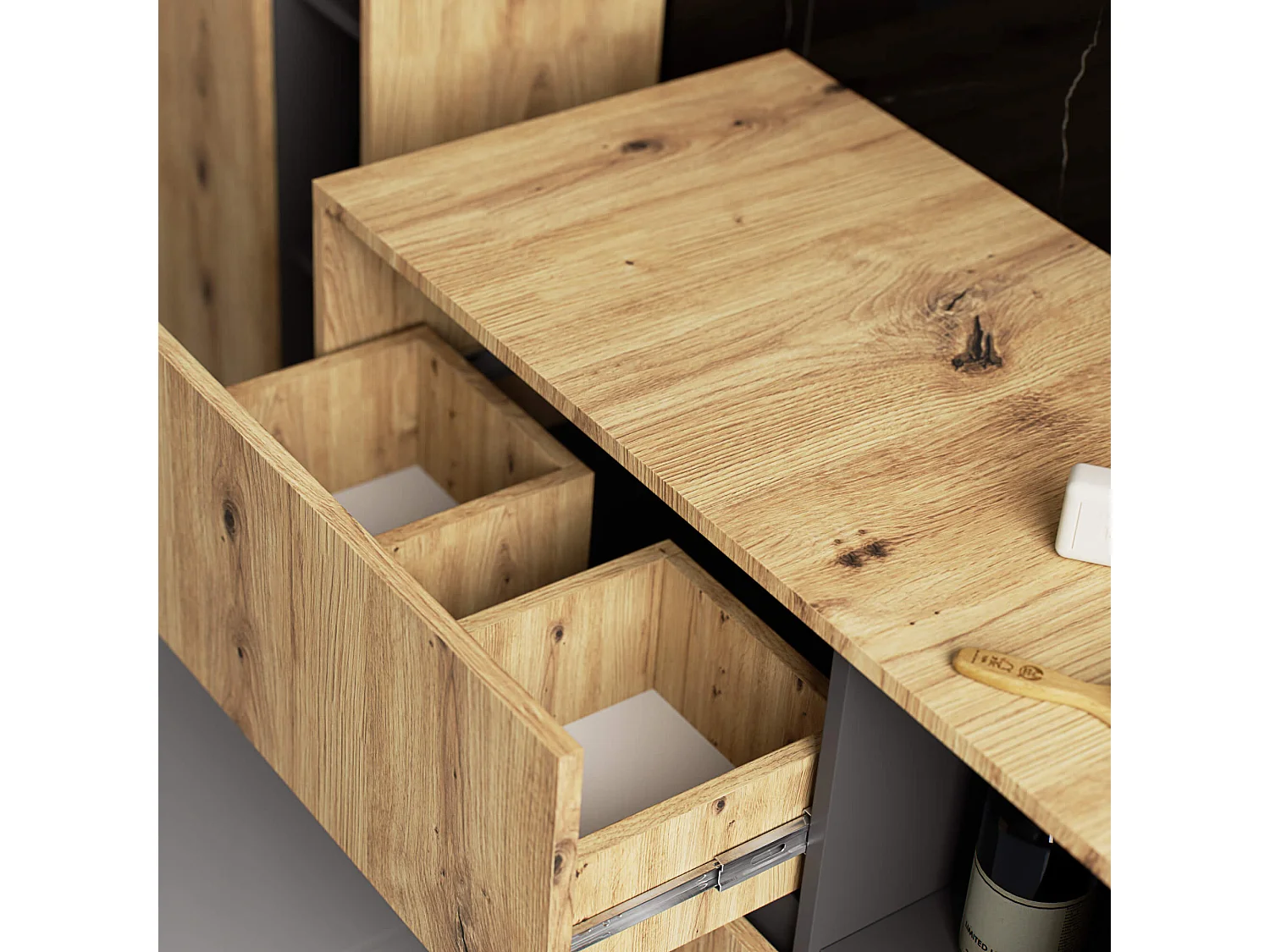 Hangende Wastafel Onderkast VAMI W90 / Wastafel Onderbouw Kast / Badkamer Kastje / Artisan Eik - Grafietgrijs / AKORD Furniture Factory / 90x60x45,5 cm