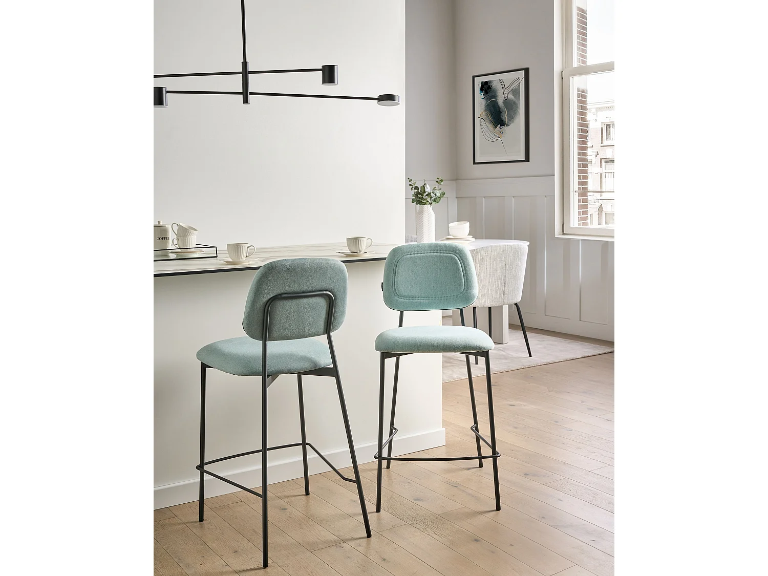 Lot de 2 chaises de bar DUETTE Tissu Bleu clair
