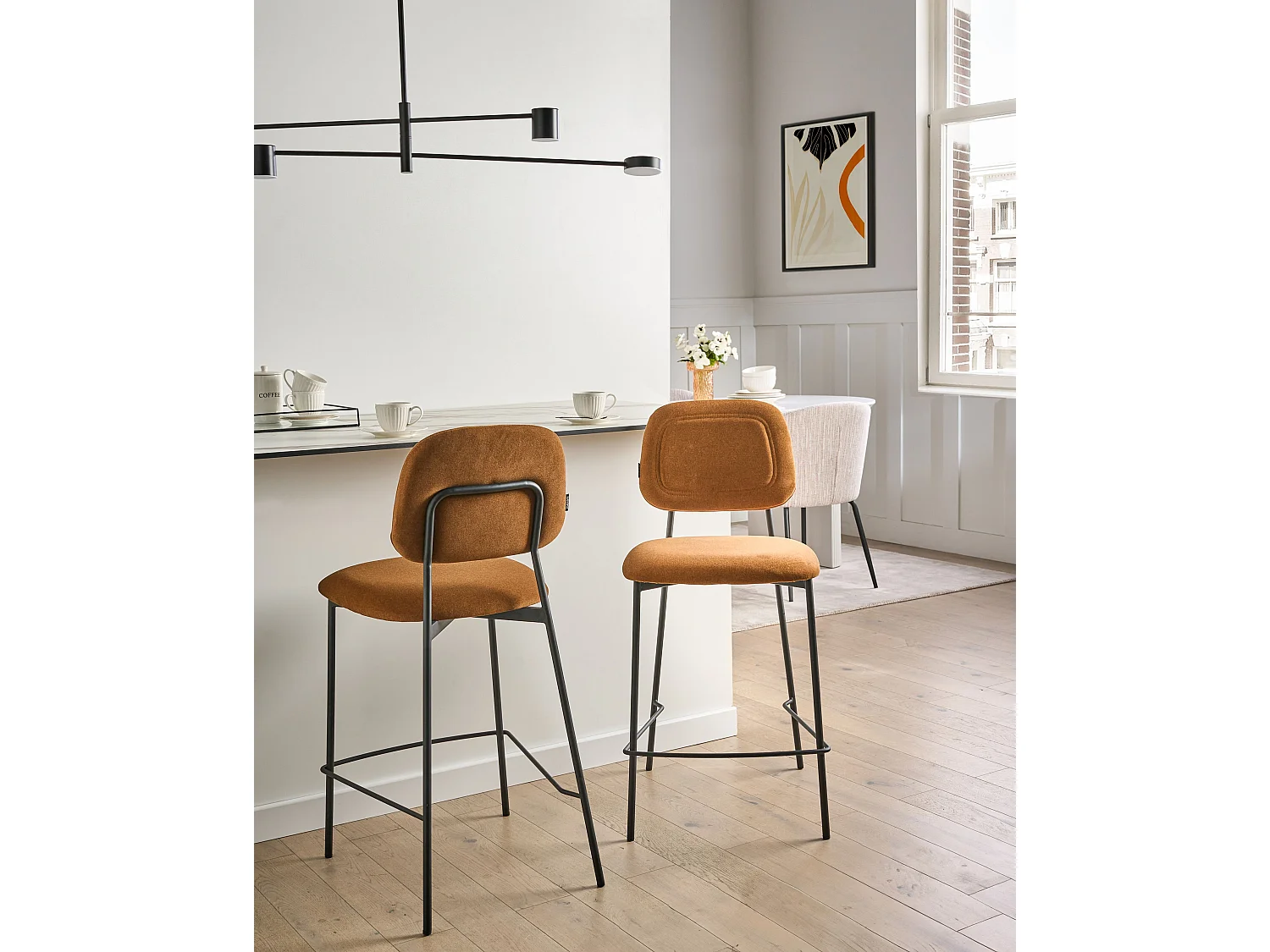 Lot de 2 chaises de bar DUETTE Velours Marron doré