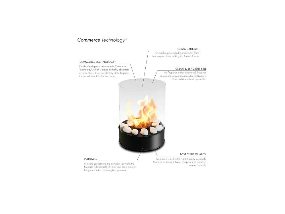 Planika - Cheminée bioéthanol de table Chantico Glassfire Cheminée bioéthanol portable avec technologie Commerce, verre cylindrique