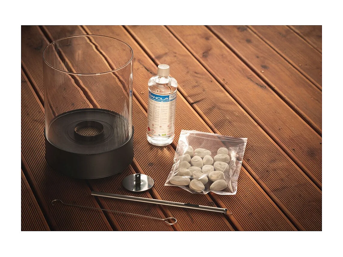 Planika - Biocamino da Tavolo Chantico Glassfire Caminetto a Bioetanolo Portatile con Tecnologia Commerce, Cilindrico in Vetro