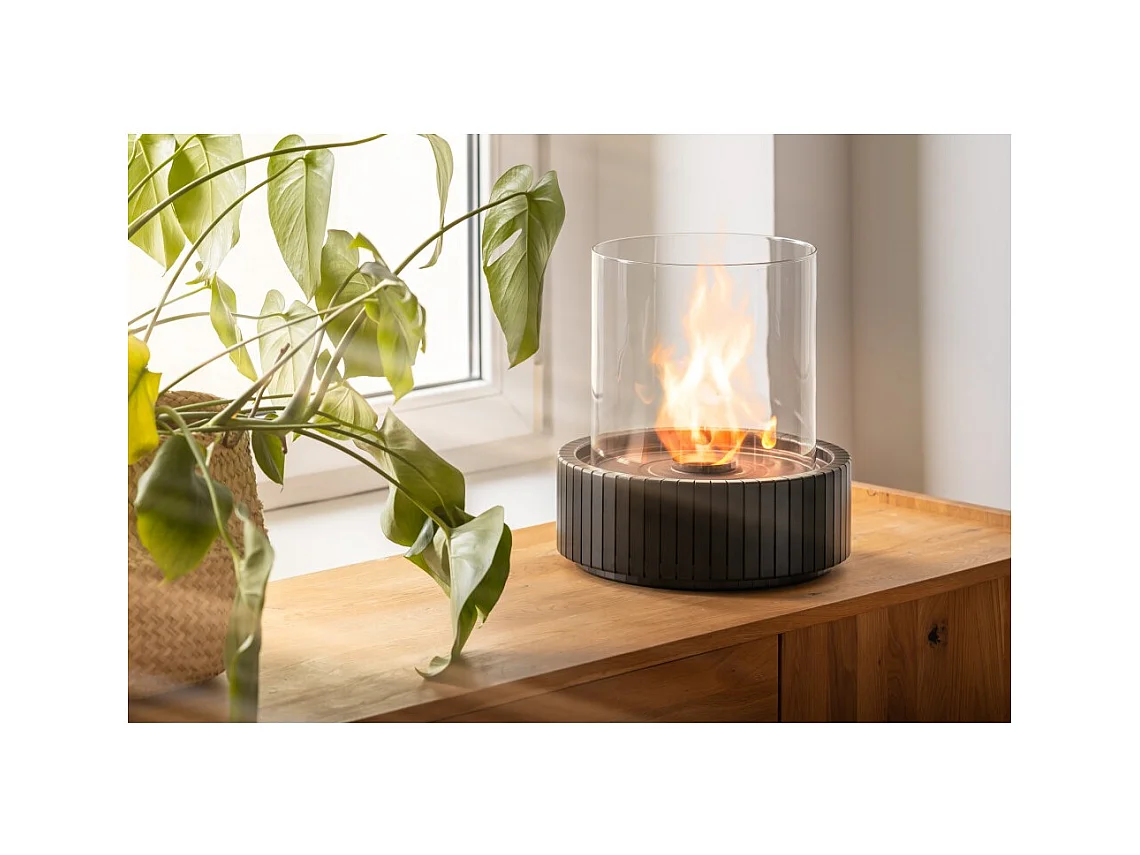 Planika - Cheminée bioéthanol portable de table Lotus avec technologie Commerce, verre cylindrique