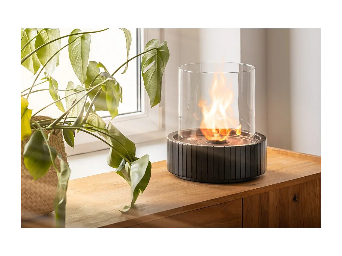 Planika - Biocamino da Tavolo Lotus Caminetto a Bioetanolo Portatile con Tecnologia Commerce, Cilindrico in Vetro