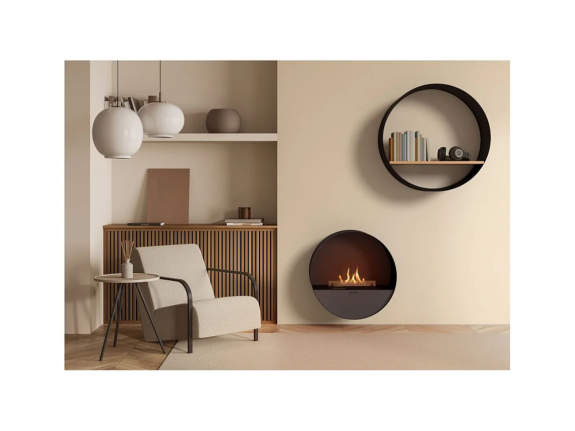 Planika - Cheminée bioéthanol murale et au sol sans conduit BEV, télécommande, acier, mur et sol