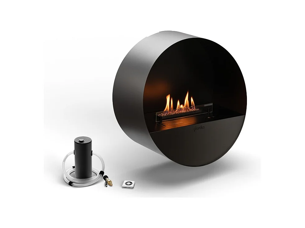 Planika - Cheminée bioéthanol murale et au sol sans conduit BEV, télécommande, acier, mur et sol