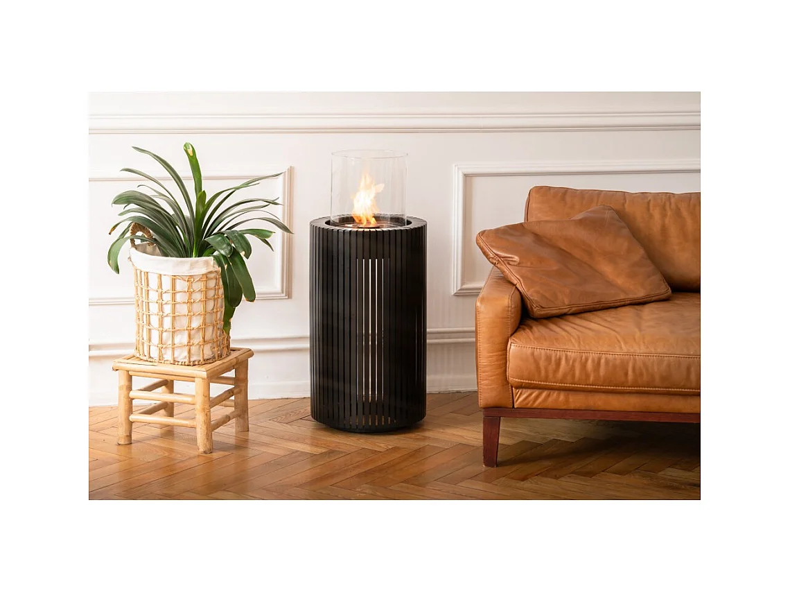 Planika - Cheminée bioéthanol portable Mandala Biofireplace avec technologie Commerce, verre cylindrique noir