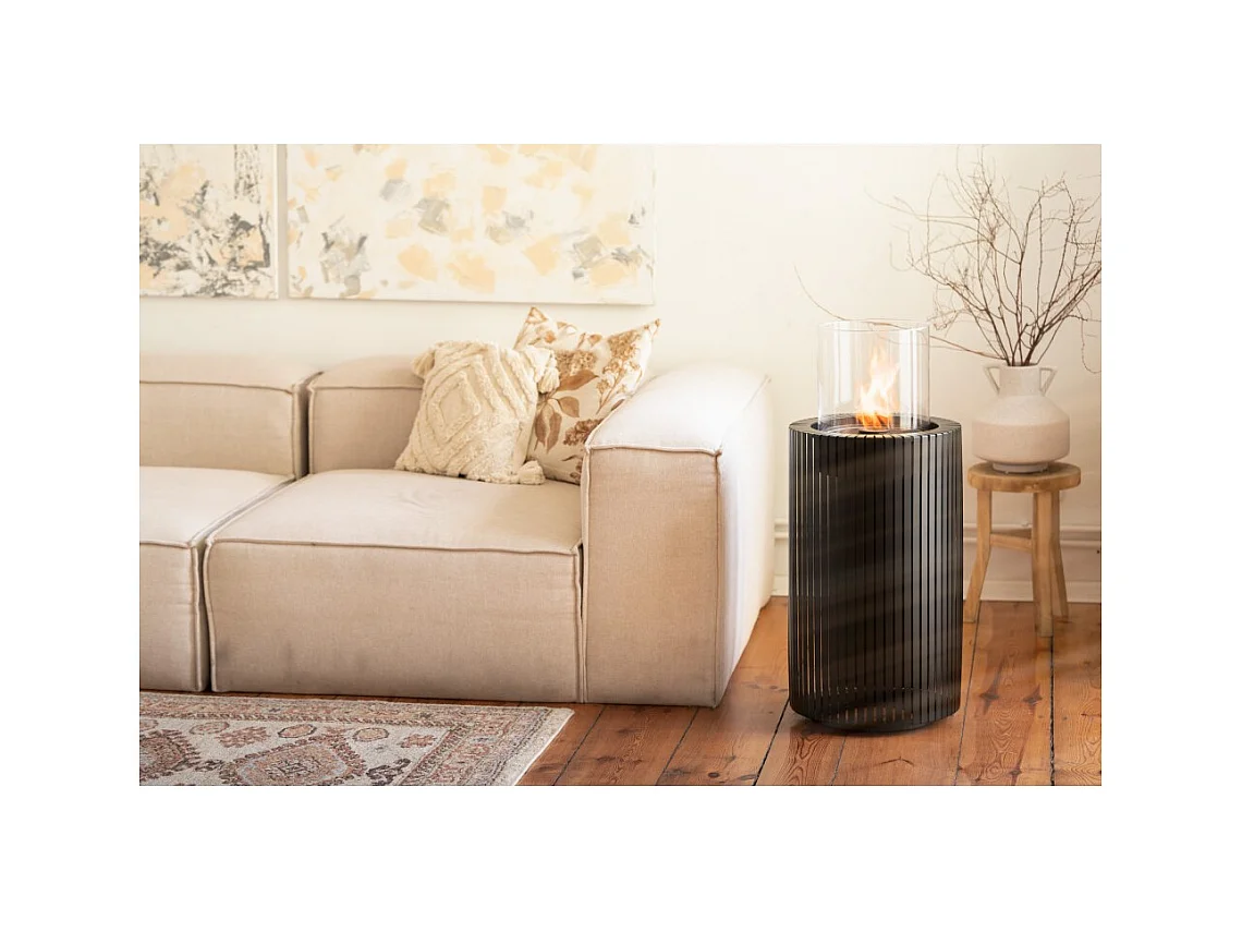 Planika - Cheminée bioéthanol portable Mandala Biofireplace avec technologie Commerce, verre cylindrique noir