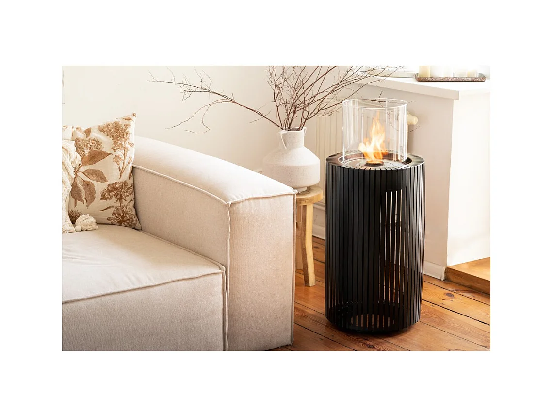 Planika - Cheminée bioéthanol portable Mandala Biofireplace avec technologie Commerce, verre cylindrique noir