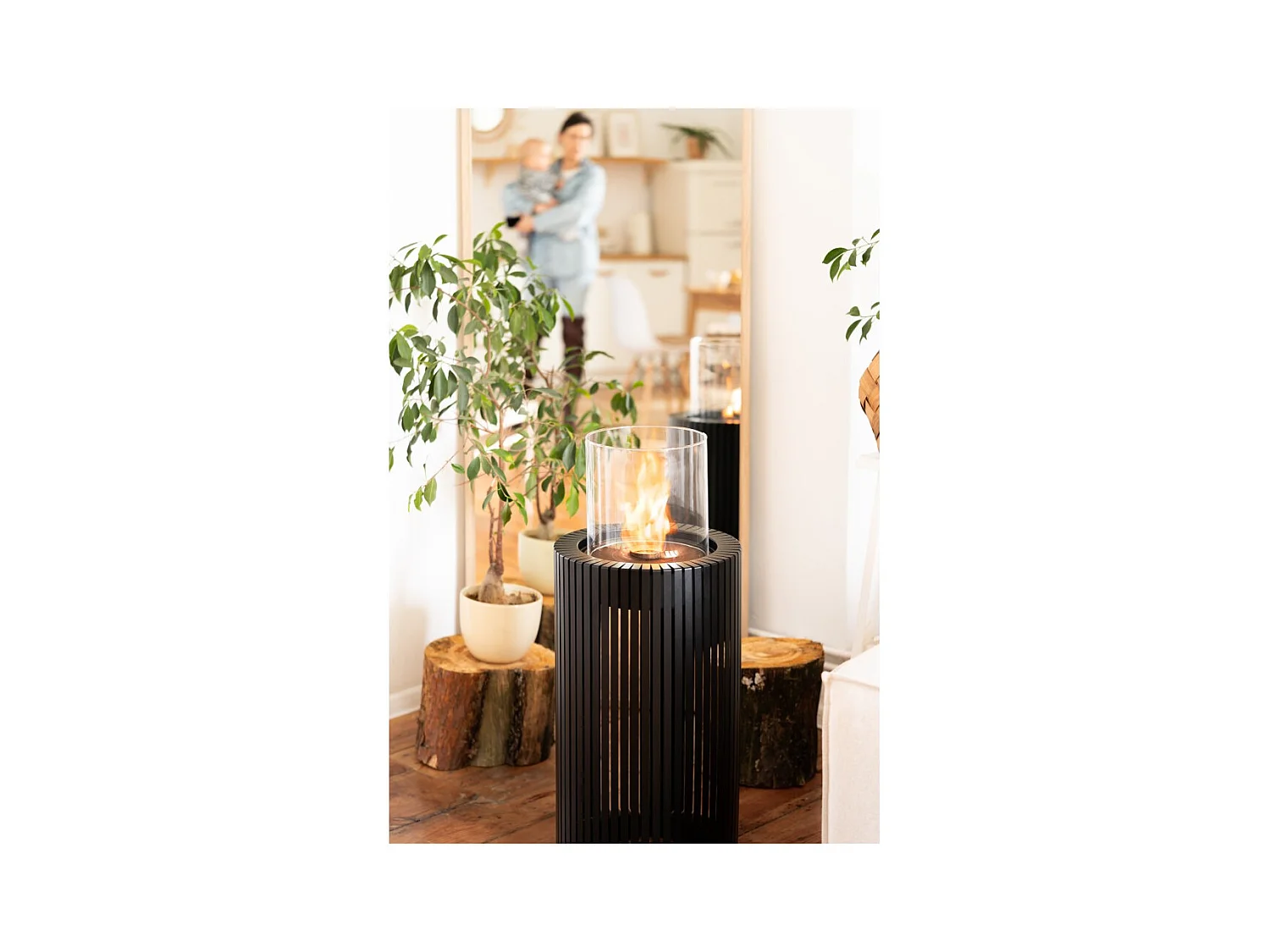 Planika - Cheminée bioéthanol portable Mandala Biofireplace avec technologie Commerce, verre cylindrique noir