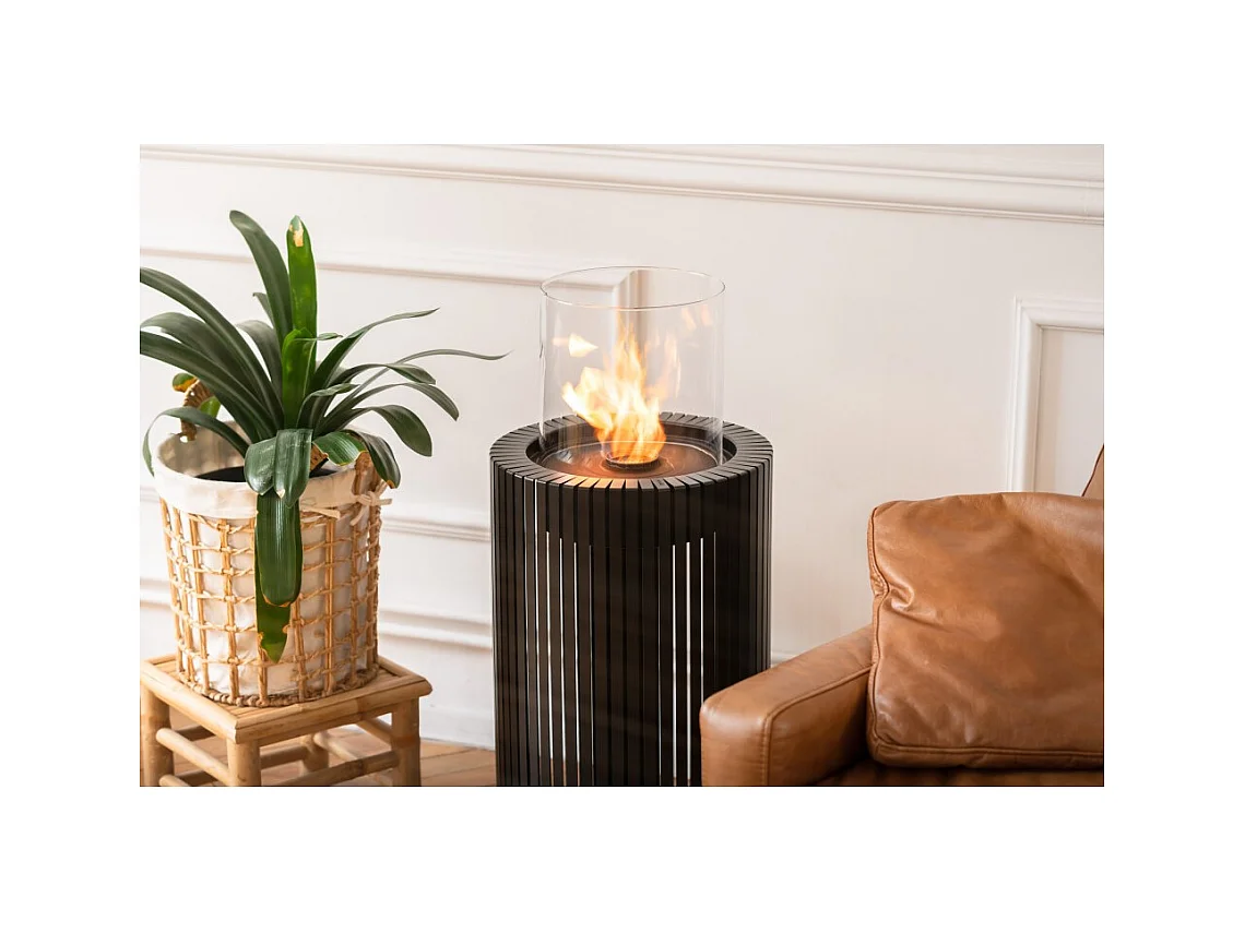 Planika - Cheminée bioéthanol portable Mandala Biofireplace avec technologie Commerce, verre cylindrique noir