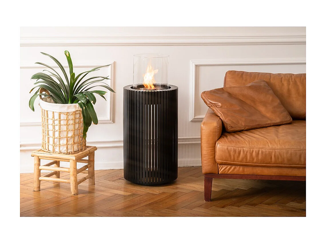Planika - Cheminée bioéthanol portable Mandala Biofireplace avec technologie Commerce, verre cylindrique noir