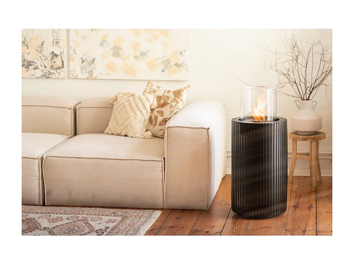 Planika - Cheminée bioéthanol portable Mandala Biofireplace avec technologie Commerce, verre cylindrique noir