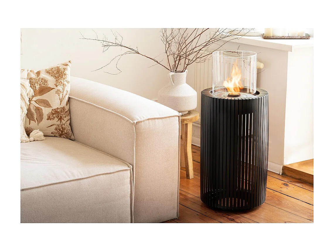 Planika - Cheminée bioéthanol portable Mandala Biofireplace avec technologie Commerce, verre cylindrique noir