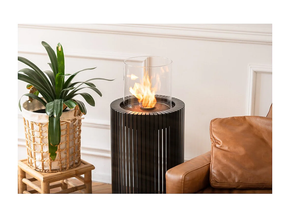 Planika - Cheminée bioéthanol portable Mandala Biofireplace avec technologie Commerce, verre cylindrique noir