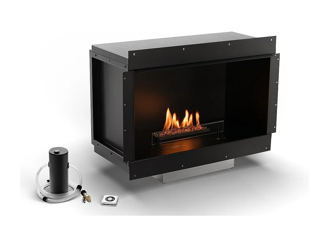 Planika - Camino a Bioetanolo Senso Fireplace BEV Senza Canna Fumaria, Controllo Remoto, Acciaio, Pannelli laterali smontabili