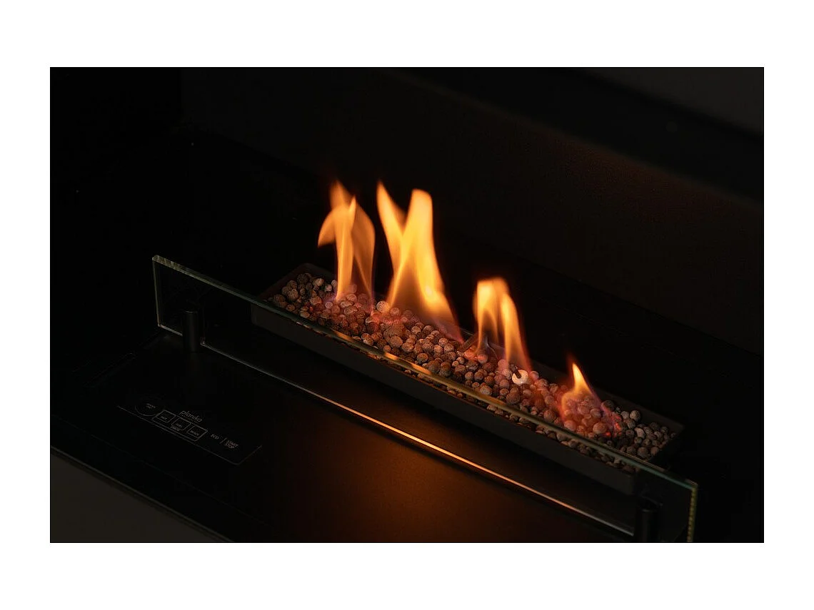 Planika - Camino a Bioetanolo Senso Fireplace BEV Senza Canna Fumaria, Controllo Remoto, Acciaio, Pannelli laterali smontabili